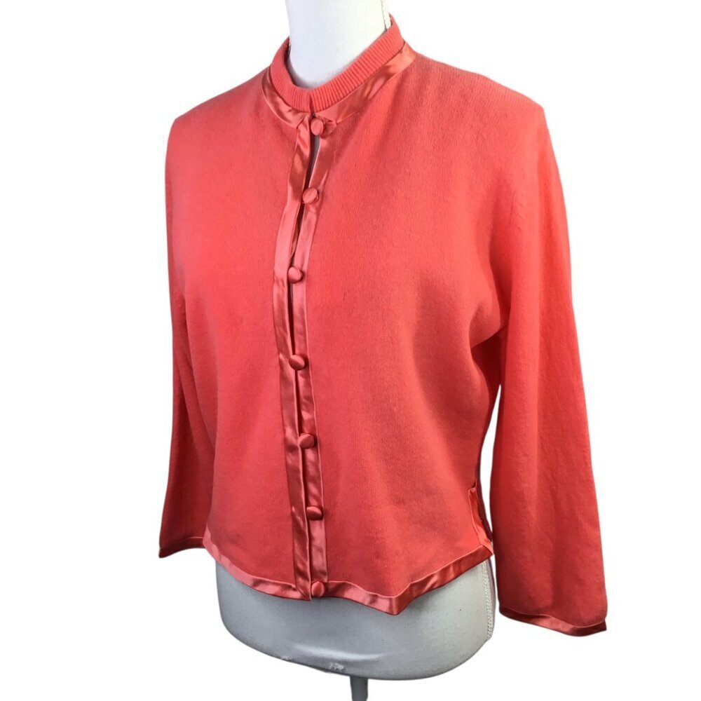 Vtg Cashmere Cardigan Sweater George Sweaters Hong Kong Satin Lined Pin Up Girl